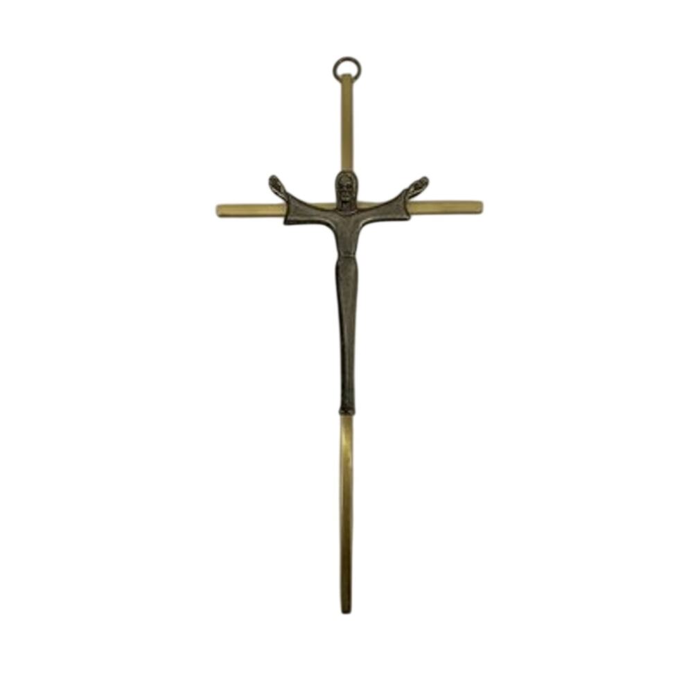 MCM Vintage Brass & silver Crucifix Wall Cross Modernist Christ Figure Religious